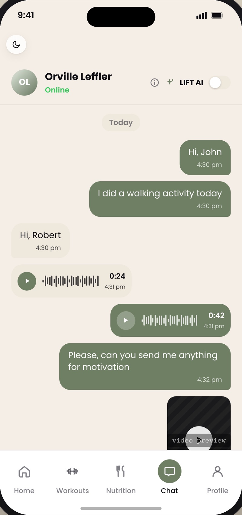 Empower app — 1:1 messaging with Coach Em