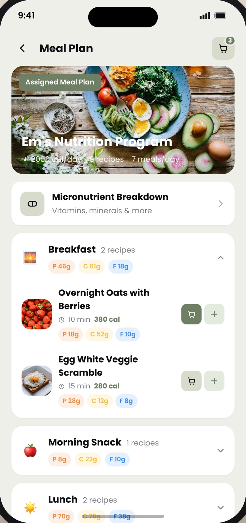 Your meal plan in the Empower app